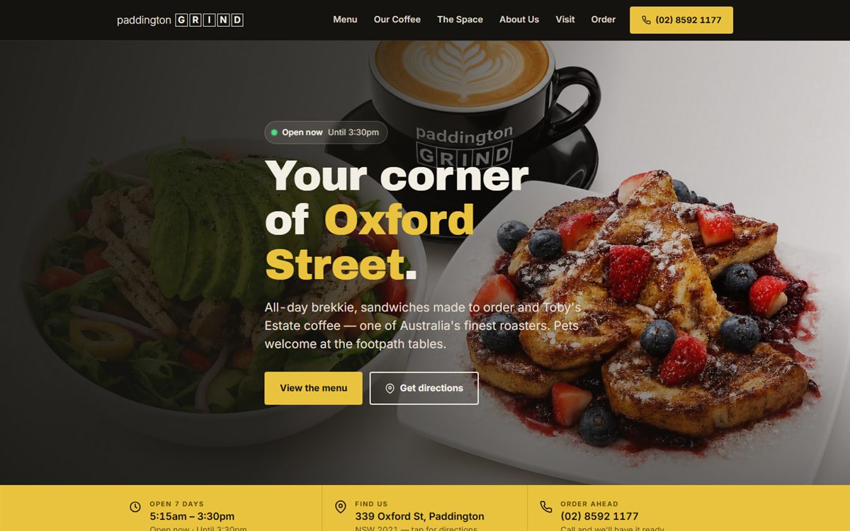 Homepage of the Paddington Grind website
